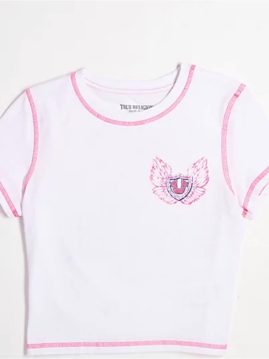 True Religion Tops - True Religion Flatlock Winged Crystal Logo White Crop T-Shirt